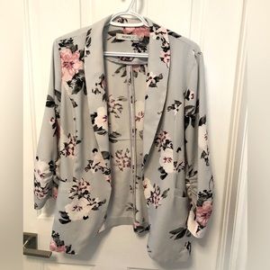 Grey and pink floral unstructured blazer